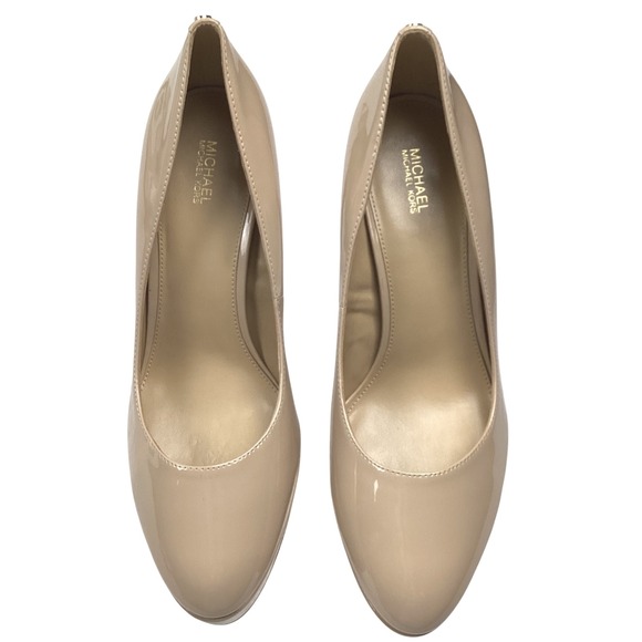 Michael Kors Nude Patent Leather Platform Pumps Heels Round Toe Size 11M Beige - Picture 7 of 13